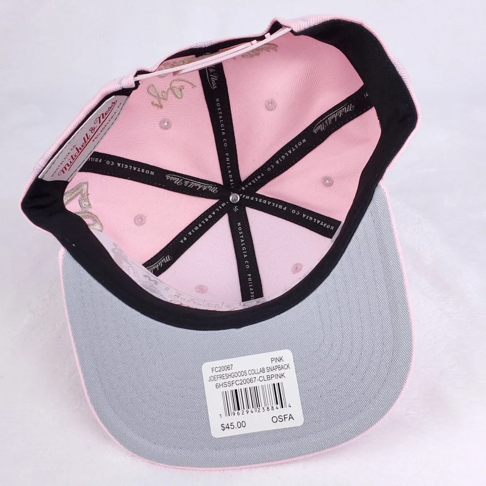 Joe Fresh Goods Mitchell & Ness Snapback Hat Cap 3D Logo South Side Pink NWT